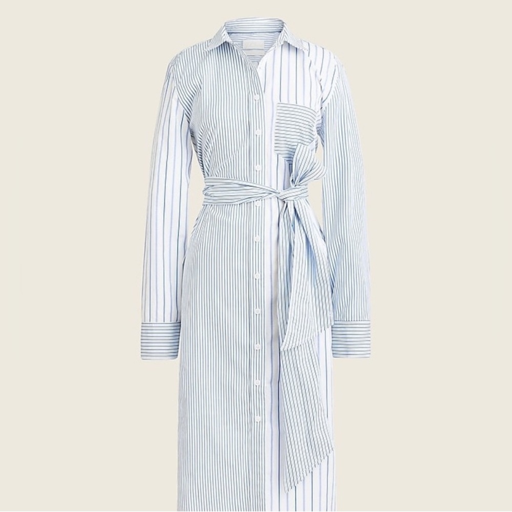 J. Crew Blue and White Mixed Stripe Long Sleeve Dress